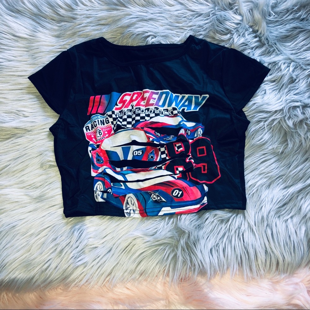 “Speedway Racing” Ripped Crop Top